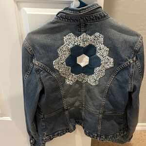 Upcycled Denim Jacket with Floral Patch